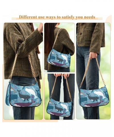 Whales Marine Ocean Animals Shoulder Bag for Women Fabric Crescent Handbag with Zipper Chain Clutch Purses for Party Concert ...