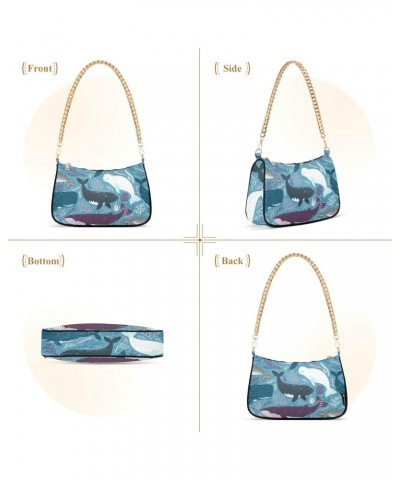 Whales Marine Ocean Animals Shoulder Bag for Women Fabric Crescent Handbag with Zipper Chain Clutch Purses for Party Concert ...