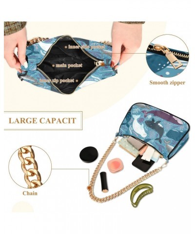 Whales Marine Ocean Animals Shoulder Bag for Women Fabric Crescent Handbag with Zipper Chain Clutch Purses for Party Concert ...