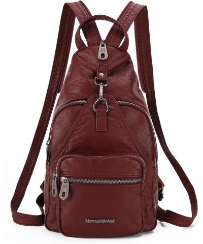 Sling Convertible Backpack Purse for Women Soft Washed Casual Travel Small Crossbody Bags Burgundy $25.19 Backpacks