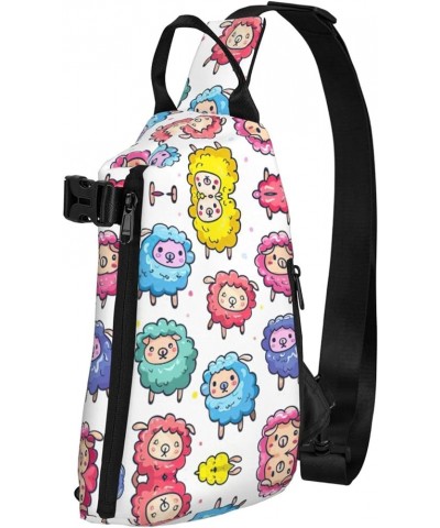 Poppy Flowers Print Unisex Casual Tactical Daypack Versatile Crossbody Backpack Sling Shoulder Pack Cute Colorful Sheep Carto...