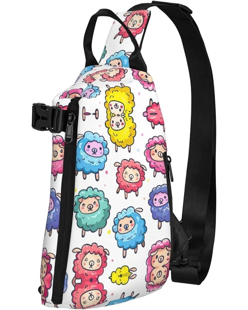 Poppy Flowers Print Unisex Casual Tactical Daypack Versatile Crossbody Backpack Sling Shoulder Pack Cute Colorful Sheep Carto...