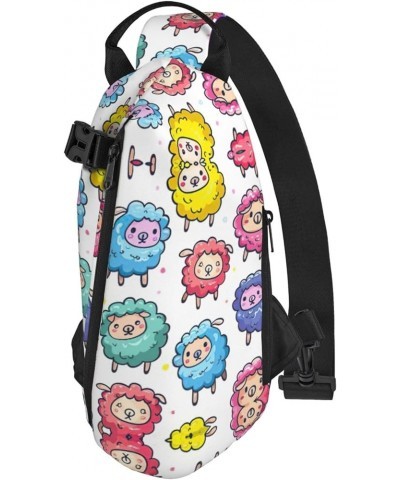 Poppy Flowers Print Unisex Casual Tactical Daypack Versatile Crossbody Backpack Sling Shoulder Pack Cute Colorful Sheep Carto...