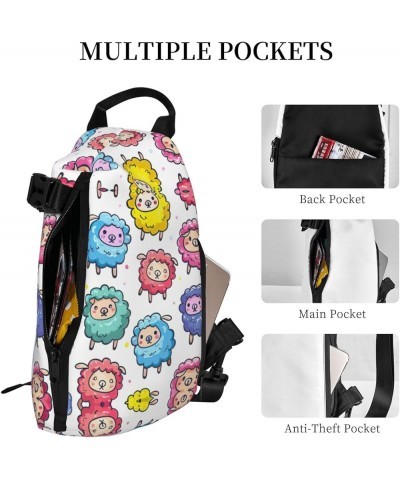 Poppy Flowers Print Unisex Casual Tactical Daypack Versatile Crossbody Backpack Sling Shoulder Pack Cute Colorful Sheep Carto...