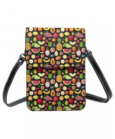 Fruits Modern Design Healthy Food Black Small Crossbody Cell Phone Purse for Women Mini Messenger Leather Shoulder Wallet $17...