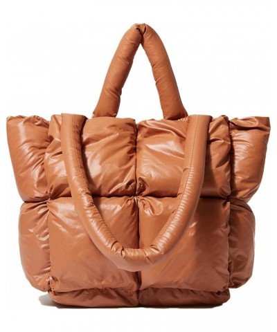 Stylish Quilted Tote Bag For Women, Puffer Bag Lightweight Padding Shoulder Bag, Tote Bags Lattice With Zip Brown $17.27 Totes