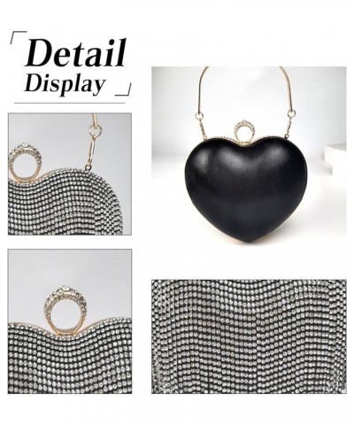 Women Luxury Heart Shape Tassel Evening Clutch Bag Rhinestone Handbag Bridal Wedding Black $30.71 Evening Bags