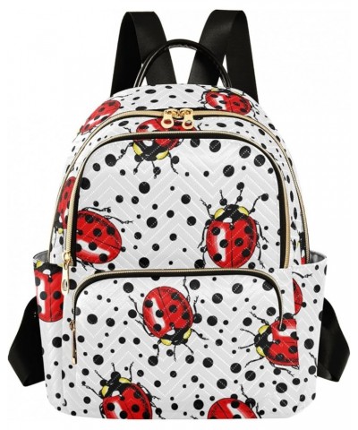 Travel Backpack Purse for Women Fashion Anti-theft Work Casual Ladybird Black Polka Dot Daypack Shoulder Bag Medium Size Smal...