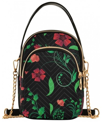 Women Crossbody Handbag Cute Little Red Flowers Quilted Chain Bag $11.18 Crossbody Bags