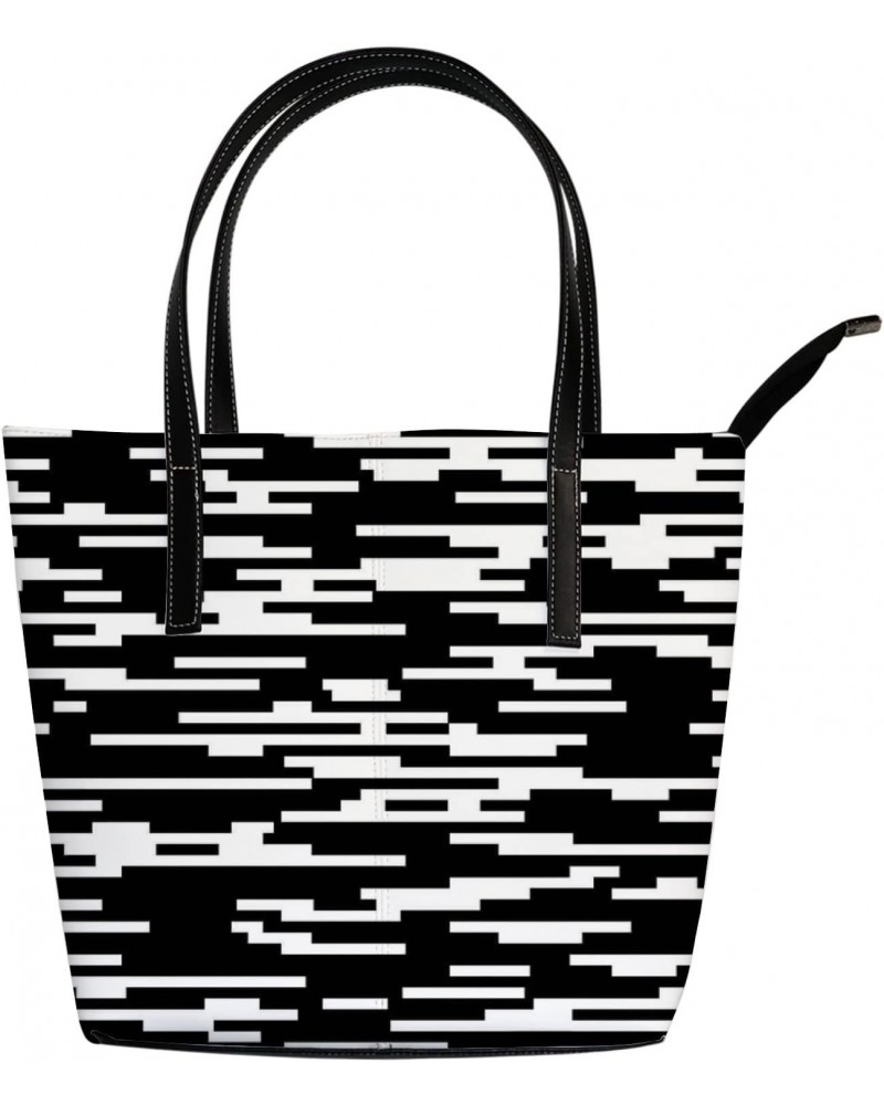 Vintage Black and White Abstract Striped Texture Tote Bag for Women Leather Handbags Women's Crossbody Handbags Work Tote Bag...