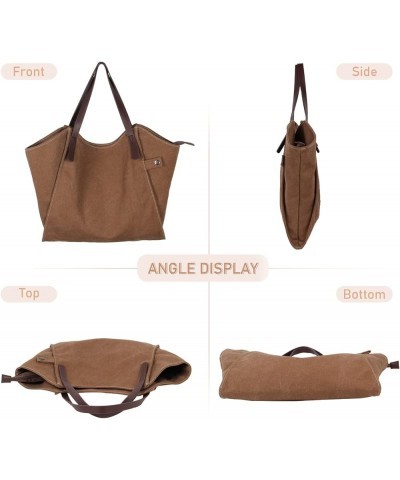 Canvas Tote Bags for Women Large Shoulder Bag Casual Hobo Bags Fashion Tote Top Handle Satchel Brown $11.20 Satchels