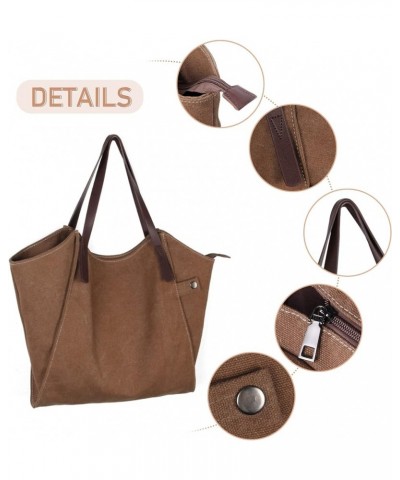 Canvas Tote Bags for Women Large Shoulder Bag Casual Hobo Bags Fashion Tote Top Handle Satchel Brown $11.20 Satchels