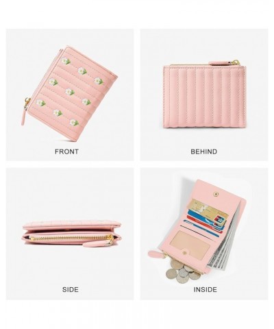 Small Womens Wallet, Cute Wallet with Flower Pattern and Zipper Pocket PU Leather Bifold Wallet for Travel, Shopping, Gift Gi...