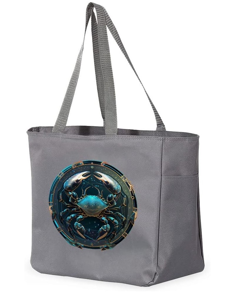 Cancer Sign Tote Bag with Pocket - Items for Cancer Sign - Zodiac Sign Items Gray $17.68 Totes