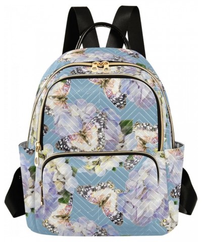 Butterfly Hydrangea Flowers Small Backpack Purse for Women Travel Bag Fashion Daypack Back Pack Shoulder Bag Multicolor Small...