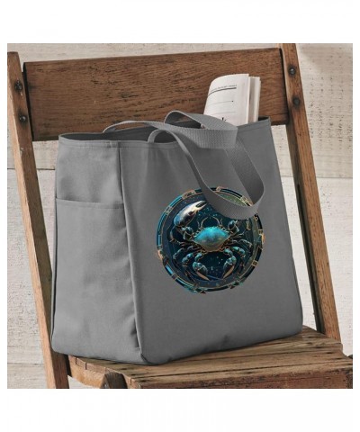 Cancer Sign Tote Bag with Pocket - Items for Cancer Sign - Zodiac Sign Items Gray $17.68 Totes