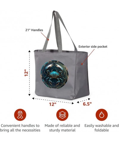 Cancer Sign Tote Bag with Pocket - Items for Cancer Sign - Zodiac Sign Items Gray $17.68 Totes