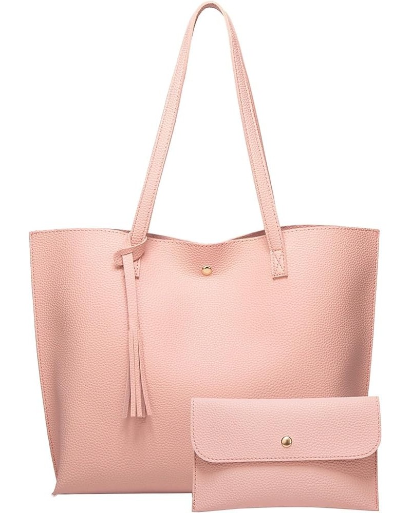 Fashion Solid Piece Color Shoulder Tassel Single Two Handbag Bags Women's Tote File Tote Bag Pink-c $10.12 Totes