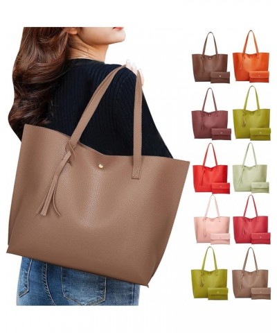 Fashion Solid Piece Color Shoulder Tassel Single Two Handbag Bags Women's Tote File Tote Bag Pink-c $10.12 Totes