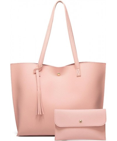 Fashion Solid Piece Color Shoulder Tassel Single Two Handbag Bags Women's Tote File Tote Bag Pink-c $10.12 Totes