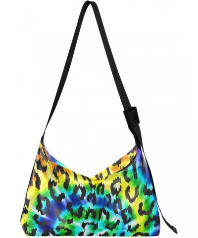 Leopard Print Tie Dye Cheetah Rainbow Spiral Womens Tote Bag Leather Shoulder Bag For Women Men Large Hobo Cross Body Bags Ha...