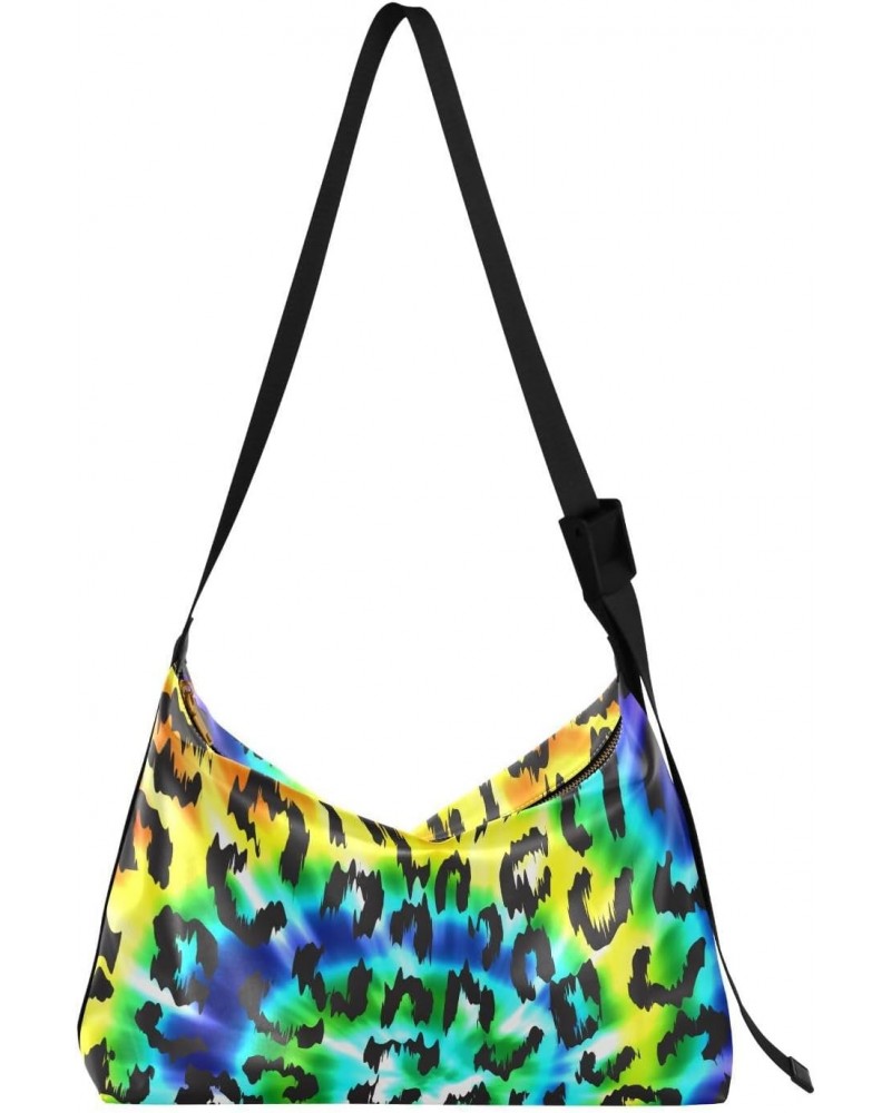 Leopard Print Tie Dye Cheetah Rainbow Spiral Womens Tote Bag Leather Shoulder Bag For Women Men Large Hobo Cross Body Bags Ha...