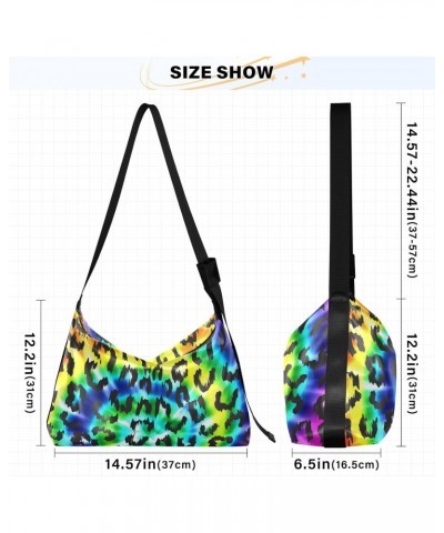 Leopard Print Tie Dye Cheetah Rainbow Spiral Womens Tote Bag Leather Shoulder Bag For Women Men Large Hobo Cross Body Bags Ha...