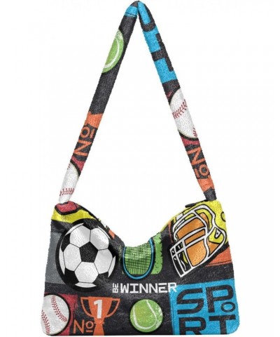 Footballs Soccer Shoulder Tote Bags for Women Furry Crossbody bag Hobo Handbag Purses for Traveling Shopping Working $11.54 T...