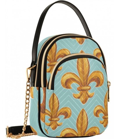 Mardi Gras Cell Phone Purse Fleur De Lis Retro Gold Blue Crossbody Handbag Durable Shoulder Bag Sturdy Travel Pouch Compact C...