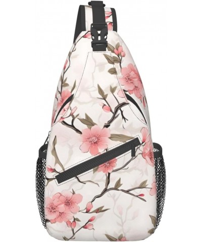 Pink Cherry Blossom Floral Crossbody Sling Bag for Men Women Sling Backpack Shoulder Bag Casual Hiking Daypack Chest Bag for ...