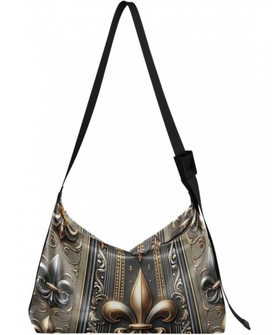 Unisex Shoulder Bag Crossbody Handbag Luxury-fleur-de-lis-bronze Women Casual Hobo Bag Lightweight PU Leather Tote $16.80 Cro...