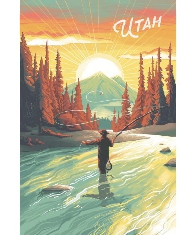 Utah, This is Living, Fishing with Mountain (24x36 Giclee Gallery Art Print, Vivid Textured Wall Decor) $28.99 Totes