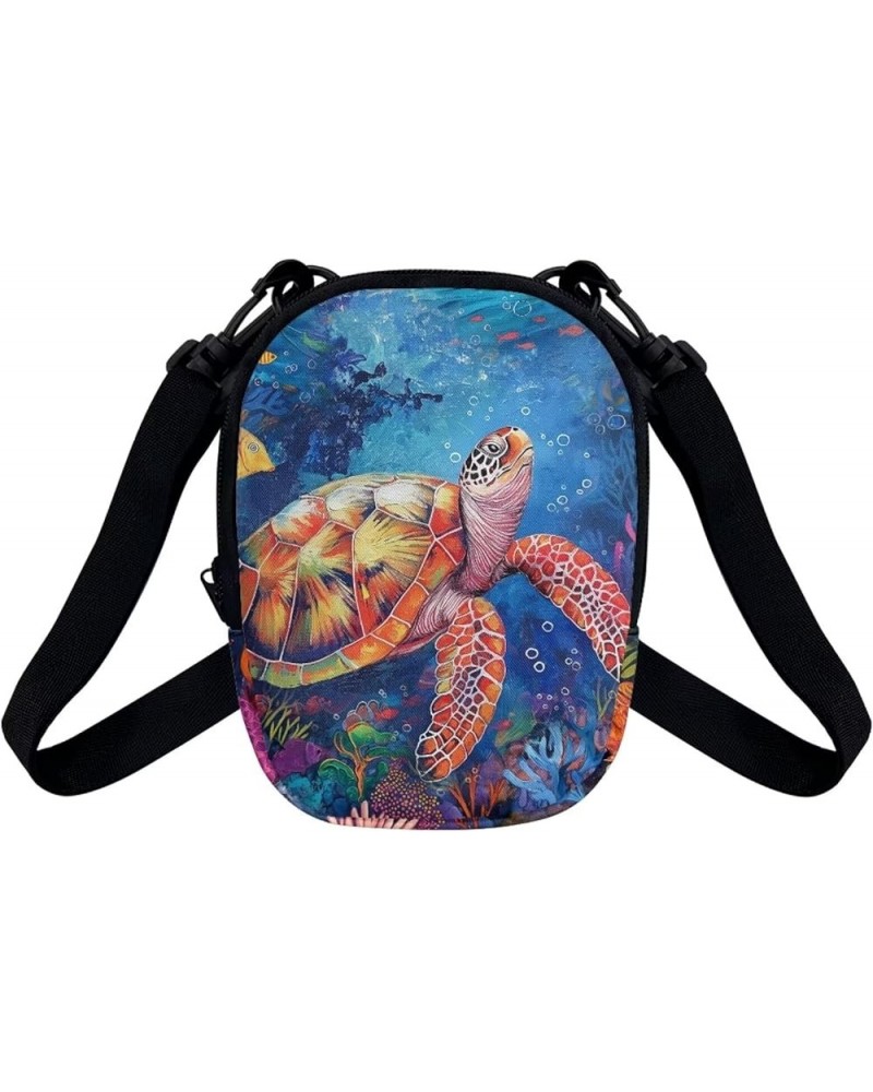 Women Messenger Bag Mini Cross-Body Cell Phone Purse Shoulder Strap Wallet Pouch Bag Girls Crossbody Bag Sea Turtle Water Pla...