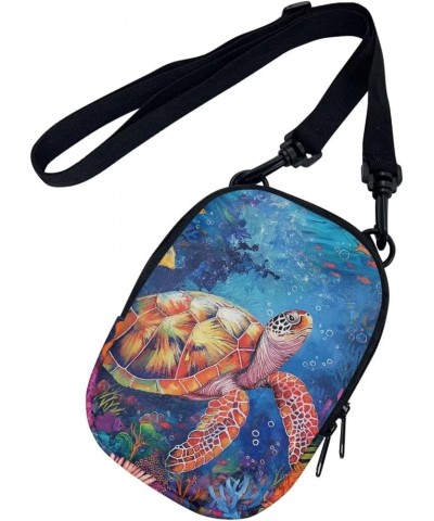 Women Messenger Bag Mini Cross-Body Cell Phone Purse Shoulder Strap Wallet Pouch Bag Girls Crossbody Bag Sea Turtle Water Pla...