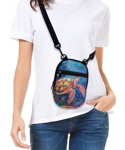 Women Messenger Bag Mini Cross-Body Cell Phone Purse Shoulder Strap Wallet Pouch Bag Girls Crossbody Bag Sea Turtle Water Pla...