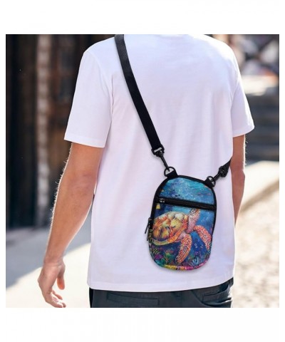 Women Messenger Bag Mini Cross-Body Cell Phone Purse Shoulder Strap Wallet Pouch Bag Girls Crossbody Bag Sea Turtle Water Pla...