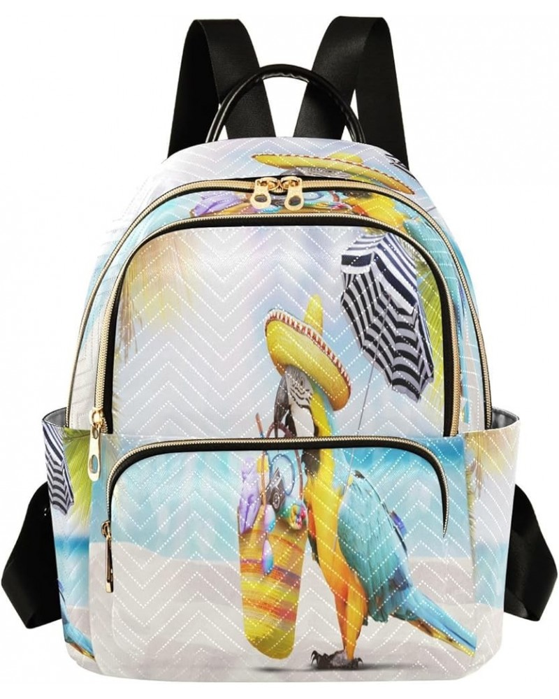 Backpack Purse for Women Funny Sandy Beach Parrot, Mini Fashion Backpack Summer Palm Leaves Lightweight Casual Daypack Should...