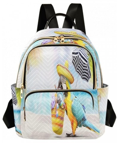 Backpack Purse for Women Funny Sandy Beach Parrot, Mini Fashion Backpack Summer Palm Leaves Lightweight Casual Daypack Should...