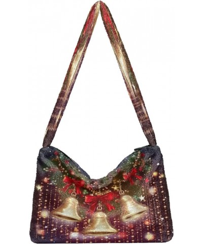 Christmas Elements Shoulder Tote Bag, Shoulder Tote Bag with Zipper, Tote Book Bag for Women Christmas With Merry Bells and L...