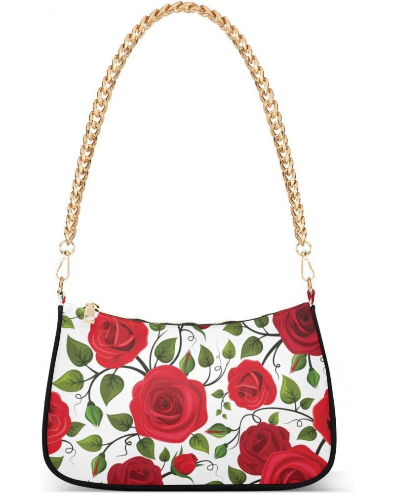 Pink Rose Flower Floral Red Rose Flower Floral Shoulder Bag Purse for Women Tote Handbag with Zipper Closure $15.80 Totes