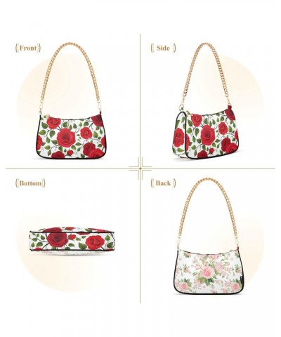 Pink Rose Flower Floral Red Rose Flower Floral Shoulder Bag Purse for Women Tote Handbag with Zipper Closure $15.80 Totes