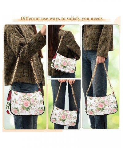 Pink Rose Flower Floral Red Rose Flower Floral Shoulder Bag Purse for Women Tote Handbag with Zipper Closure $15.80 Totes