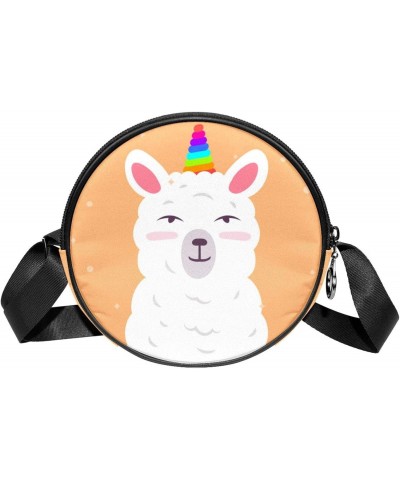 Unicorn Alpaca Llama Crossbody Bag for Women Teen Girls Round Canvas Shoulder Bag Purse Tote Handbag Bag $8.82 Totes