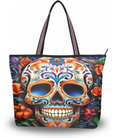 Women Tote Bags Flower Halloween Skull Top Handle Satchel Handbags Shoulder Bag for Shopping 20848691 $9.87 Satchels