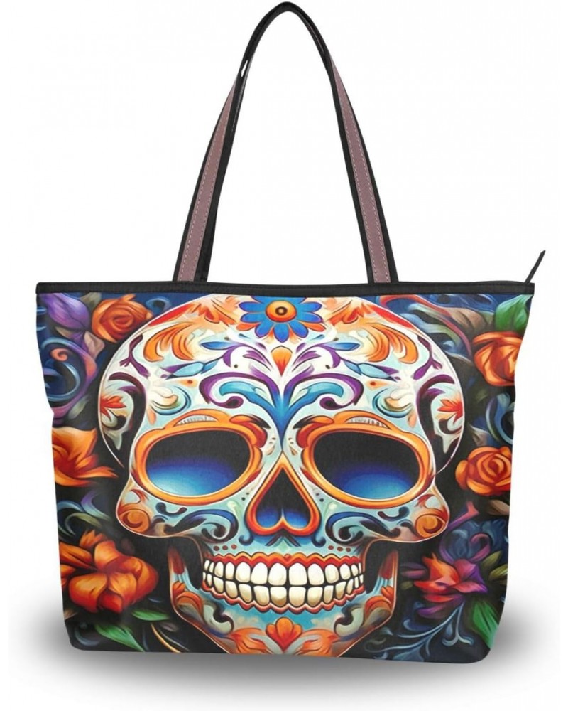 Women Tote Bags Flower Halloween Skull Top Handle Satchel Handbags Shoulder Bag for Shopping 20848691 $9.87 Satchels