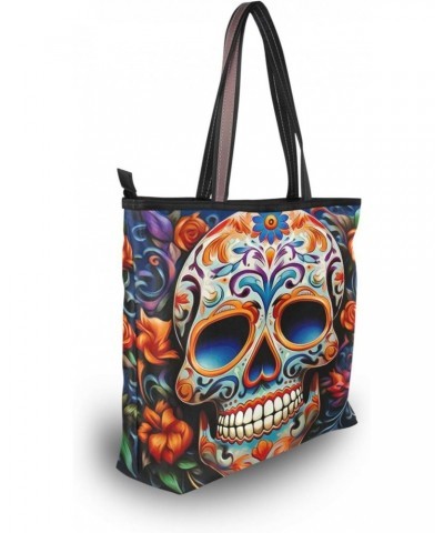 Women Tote Bags Flower Halloween Skull Top Handle Satchel Handbags Shoulder Bag for Shopping 20848691 $9.87 Satchels