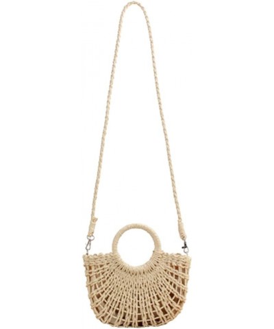 Women Mini Semi-circle Straw Bag Handmade Crossbody Beach Tote Bag 02 Hollow Out Beige $22.22 Totes