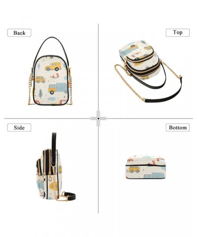 Cartoon Various Transportation Women's Crossbody Handbags with Zipper, Casual Leather Cell Phone Purse Crossbody Bags for Lad...