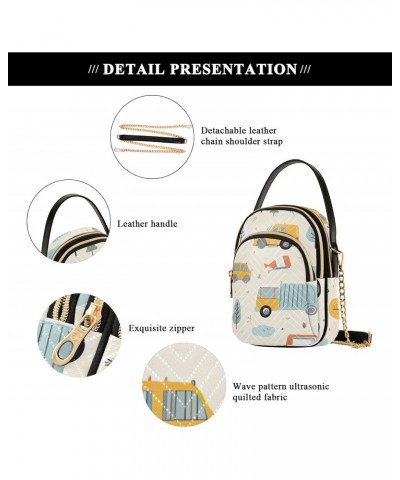 Cartoon Various Transportation Women's Crossbody Handbags with Zipper, Casual Leather Cell Phone Purse Crossbody Bags for Lad...