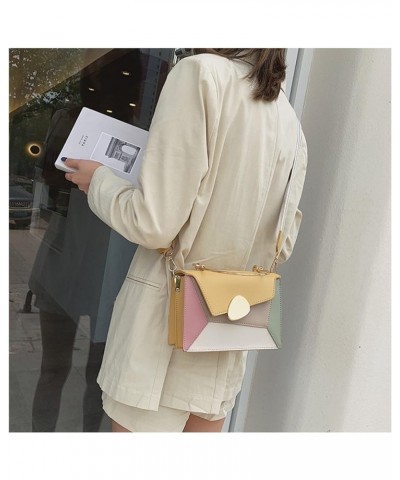 Women Bag Flap PU Lady Patchwork Hasp Chains Metal Handle Bag Handbag Shouder Bag Wide Strap Yellow $11.33 Handbags